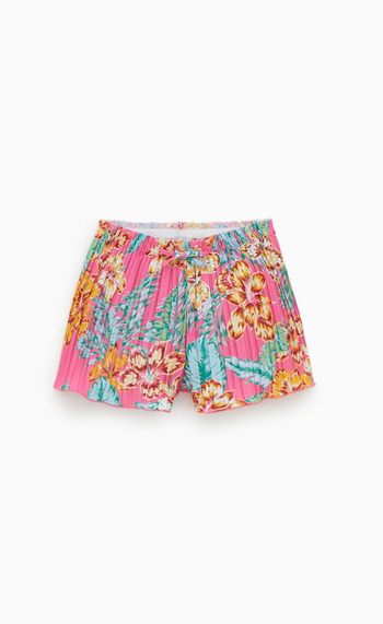 Short plissé imprimé rose tropical été zara 5 ans