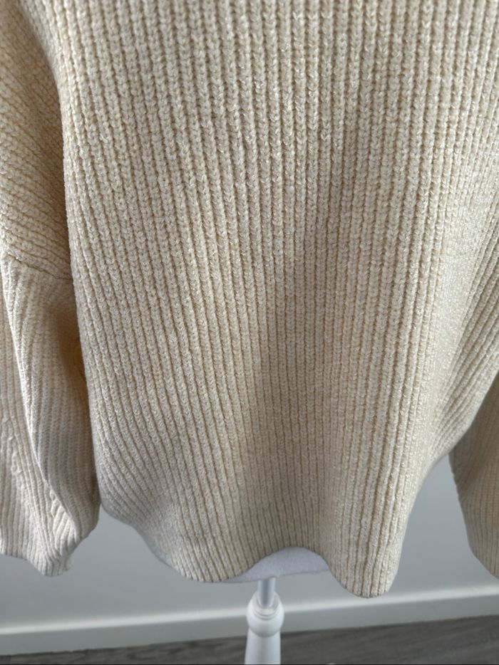 Pull côtelé blanc crème en maille chenille Vintage T40 L - photo numéro 6