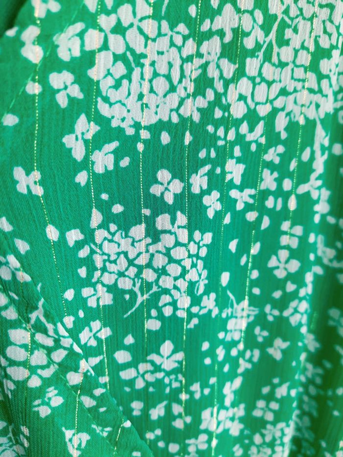 Robe longue verte fleurie blanche dorée neuf avec étiquette 🏷 40 LH #lora11femme40 - photo numéro 4