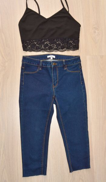 pantacourt jean bleu marine uni taille 34 taille basse