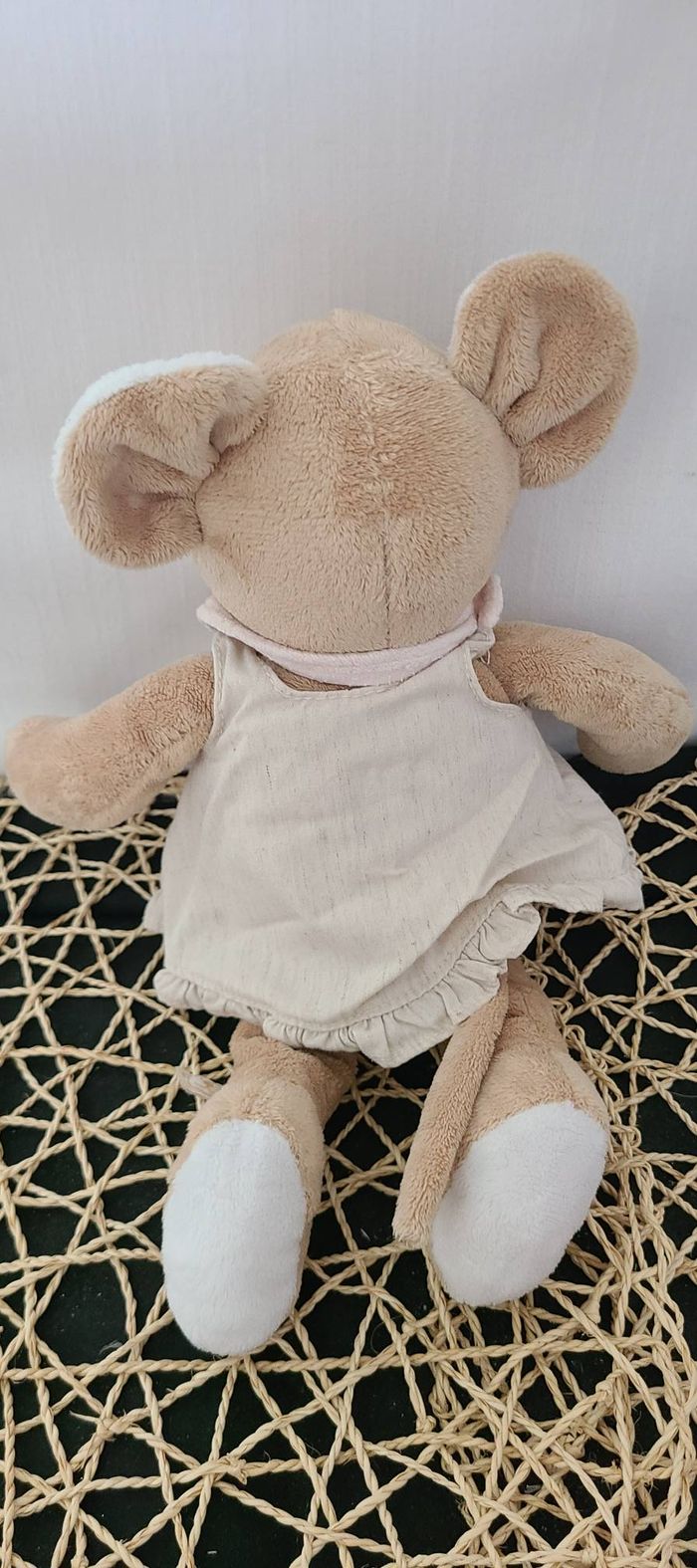 Doudou souris beige robe gris foulard rose NOUKIE'S - photo numéro 2