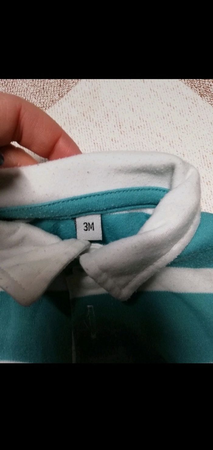 Polo 3 mois manches longues rayé vert/bleu - photo numéro 2