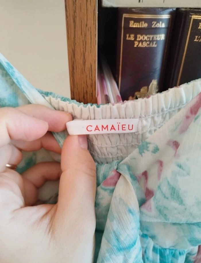Superbe robe imprimée fleurie bleu-clair et rose de la marque Camaïeu en taille S - photo numéro 6