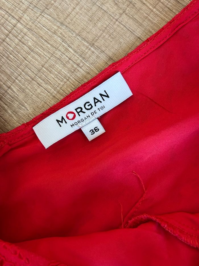 Robe rouge en dentelle sans manches Morgan taille 36 jamais portée - photo numéro 9
