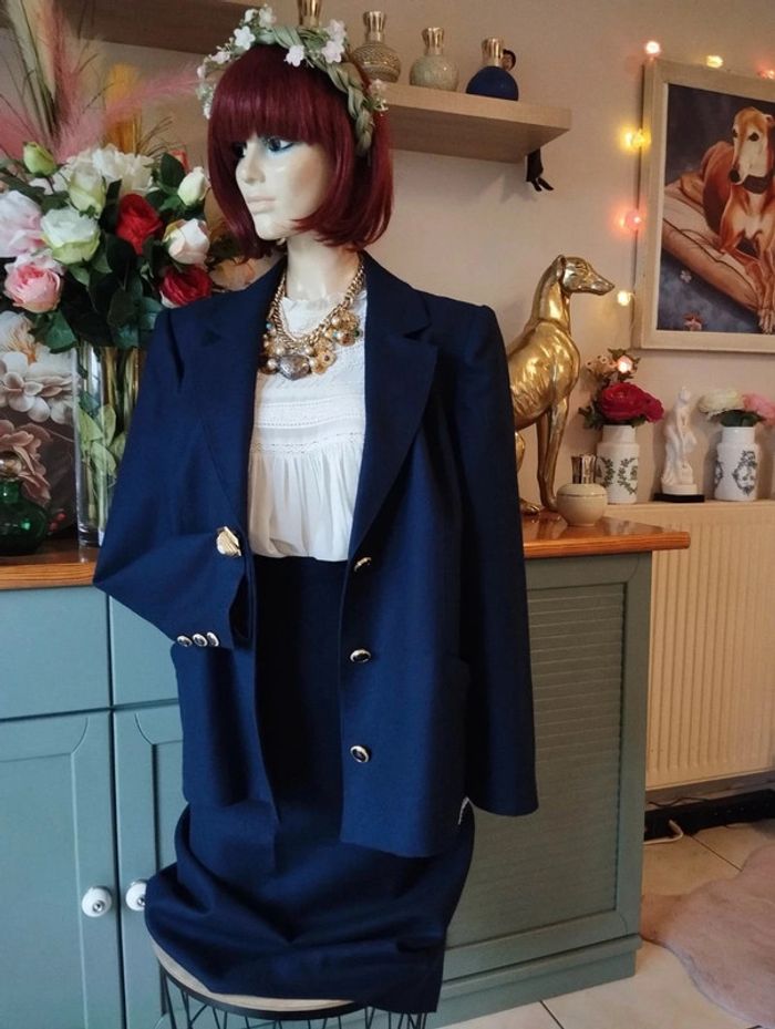 💞 Ensemble Vintage Blazer & Jupe Pure Laine T42/44💞