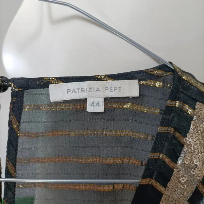 Top Transparent Noir et Dorée Sequin rayé or soie haut élégant fêtes, cérémonies taille 42-44 A208 - photo numéro 9