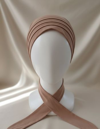 Turban Bonnet Élégant Nude / Beige Rosé - 100% Viscose - Tie Back