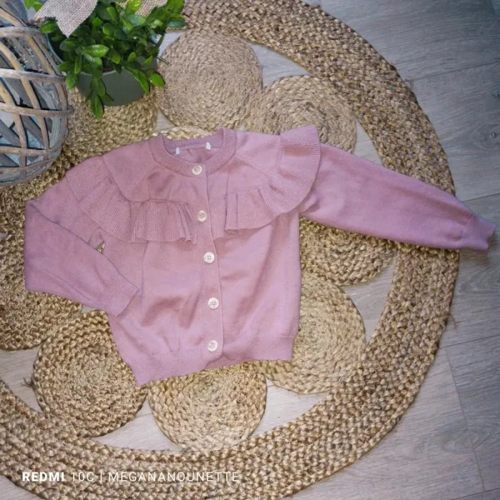 🌸👧 Gilet cardigan à volants – Rose poudré – 4 ans / 104 cm – Collection 2025 - photo numéro 4