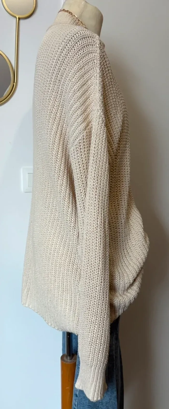Pull maxi oversize décolleté V 100% coton tricot Zara Knit taille L - photo numéro 4