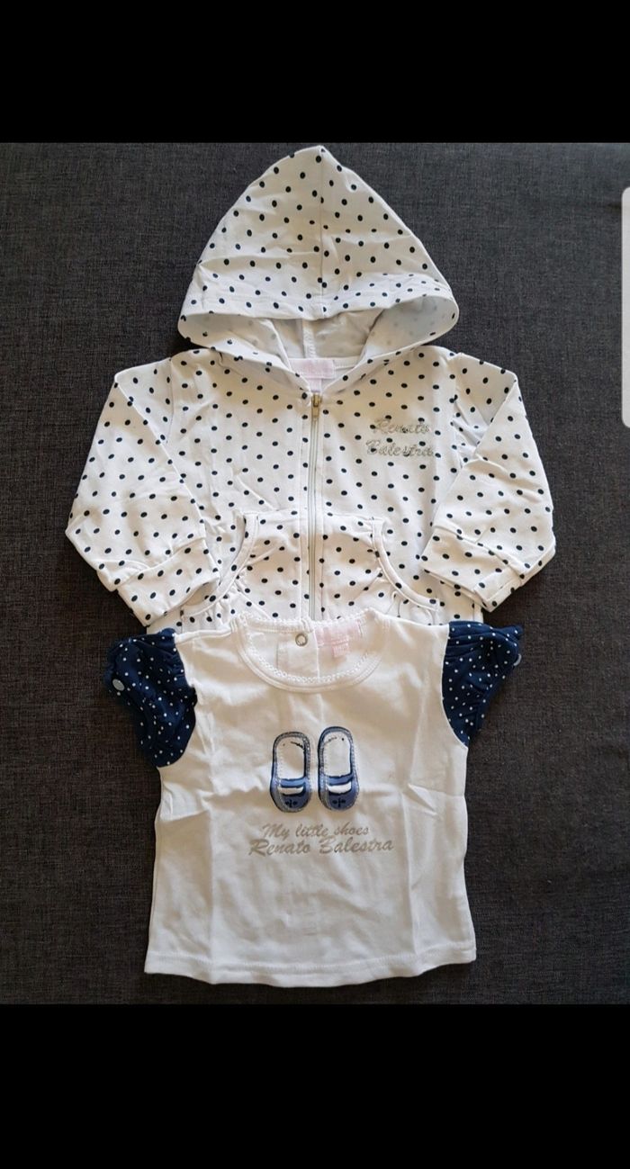 Tee-shirt + Sweat à capuche zippé bébé fille 6/9 mois