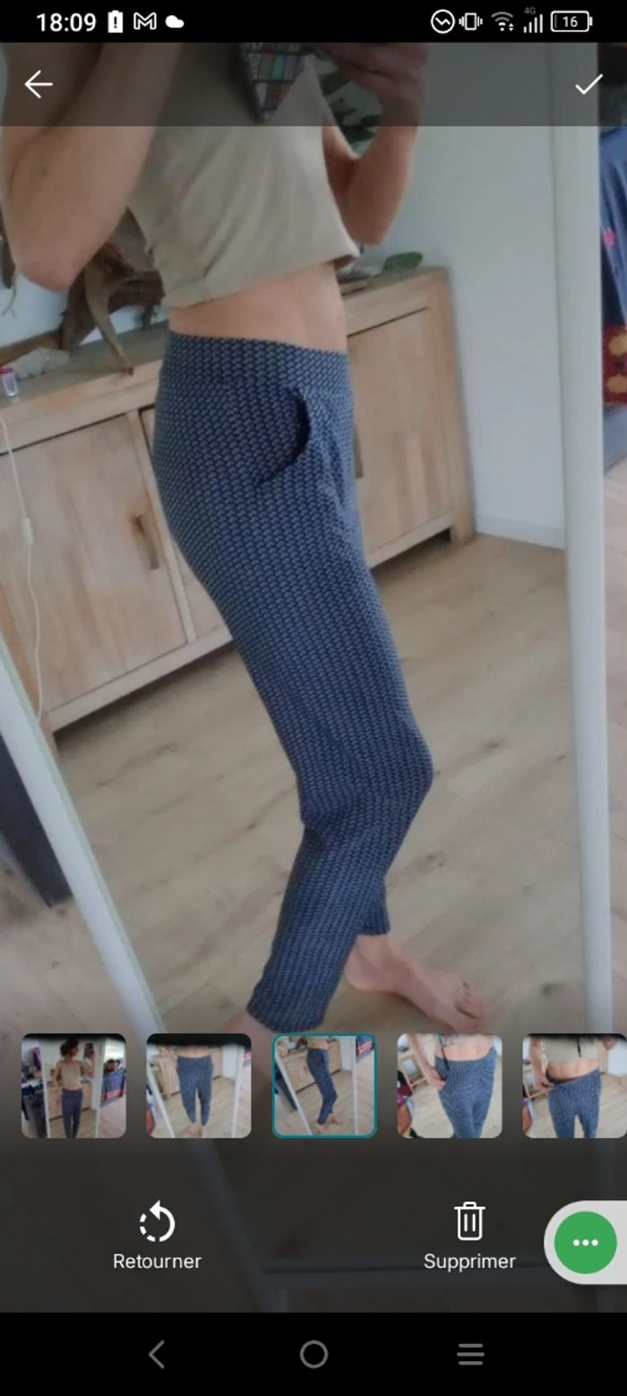 Pantalon femme fluide 40 motifs bleu et blanc c76 - photo numéro 3