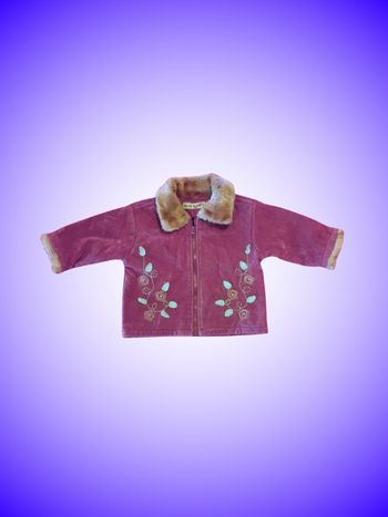 Manteau Bébé/Enfant Velours Côtelé Bordeaux Tom Kids – Col Fourrure & Broderies Florales – 12 mois, 74 cm – Très Bon État
