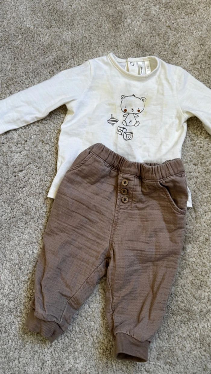 Ensemble Orchestra – 3 mois – pantalon beige & haut crème