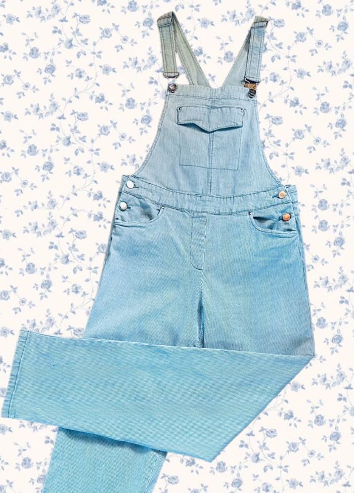 🩵Salopette longue rayée vintage 2000 Y2K white blue striped overalls🩵