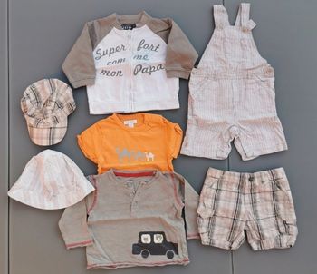 Lot de 7 vêtements 12 mois garçon short salopette tee-shirt casquette