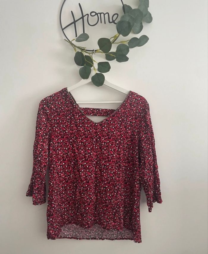 🌸jolie Blouse manches 3/4 leopard bordeaux promod taille M🌸 - photo numéro 2