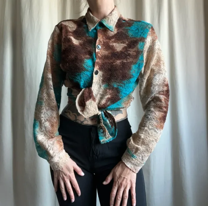 Chemise oversize dentelle tie dye Kitsch Unisex vintage made in France 🇫🇷 y2k - Taille S/M/L