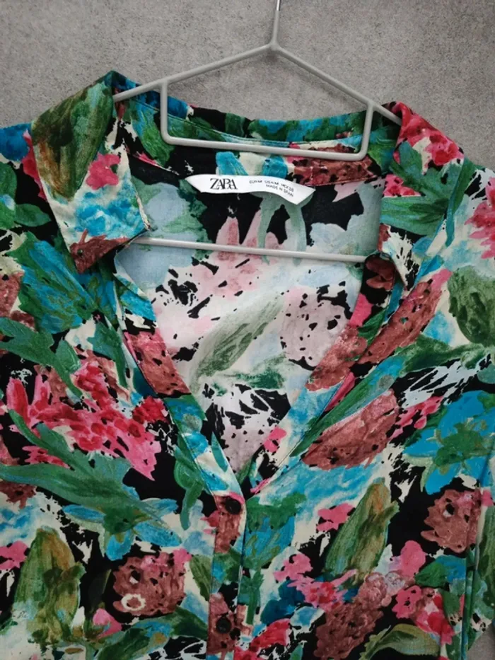 Chemise manches longues motifs peinture rose vert bleu M Zara - photo numéro 2