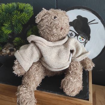 Doudou ours marron beige pull laine Basile et Lola Moulin Roty 35 Cm #geektradedoudou