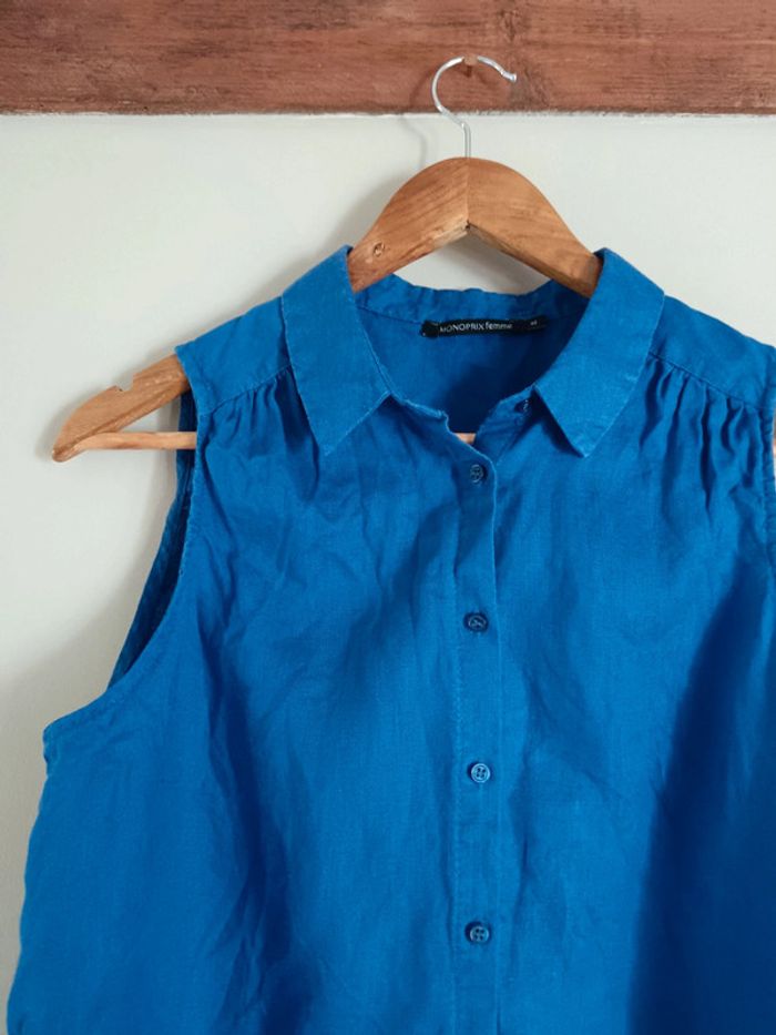 Débardeur lin bleu Monoprix - photo numéro 4