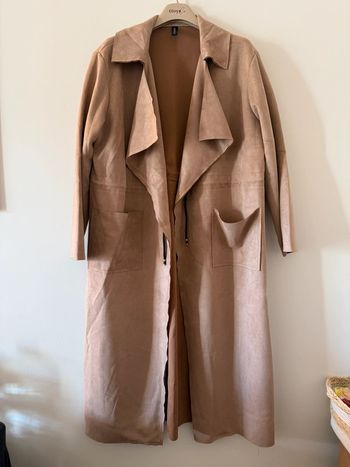 Veste longue effet daim beige