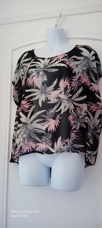 Blouse oversize en voile motif fleurs tropicales noir femme M amisu