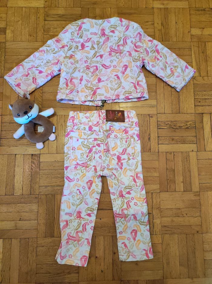Ensemble fille Catimini floral taille 12 mois en coton - photo numéro 2