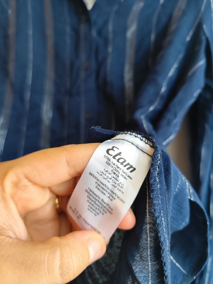 Chemise légère bleu marine à liseré argenté taille 34 Etam - photo numéro 5