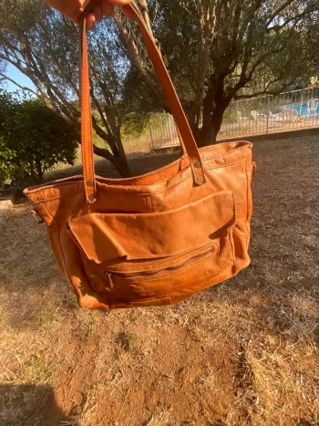 Magnifique grand sac cuir beige souple