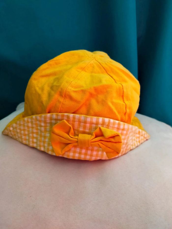 Bob jaune à carreaux vichy et nœud – 53 cm – 100 % coton