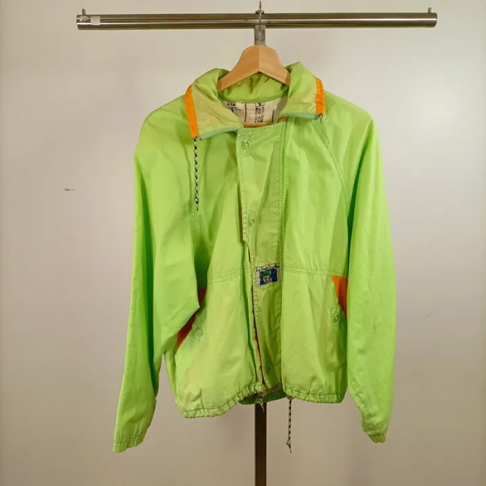 Veste coupe-vent vintage Le Temps des As vert fluo orange coton polyester 80s taille L A1475 - photo numéro 7