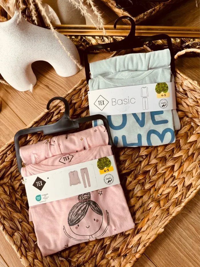 Taille 4-5 ans lot de 2 pyjamas 2 pièces coton fille Tex rose vert Neufs 🩷 - photo numéro 2