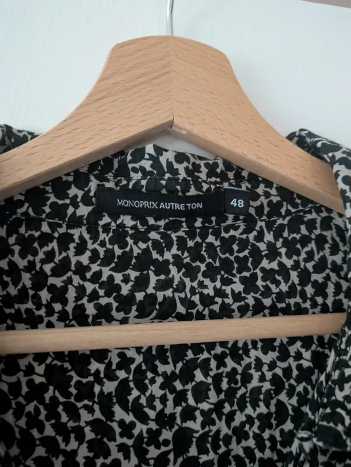 Magnifique haut blouse femme noir & marron Monoprix Autreton taille 48 - photo numéro 2