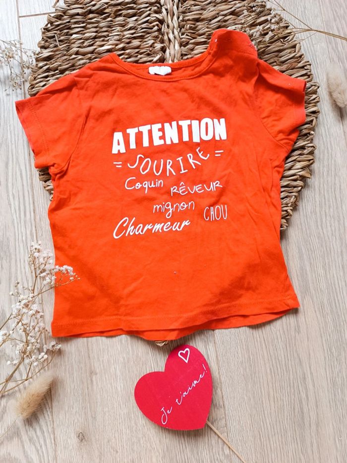 T-shirt manches courtes orange 12 mois Kiabi