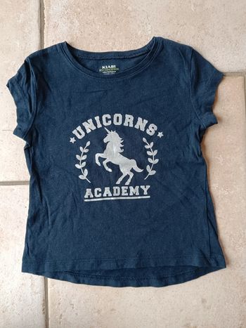 Tee shirt chemise manches courtes Fille 4 ans Licorne Unicorns academy Eco conception coton bio