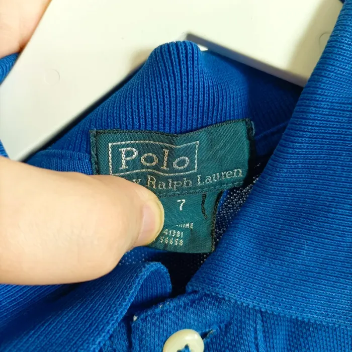 Polo manches longues bleu coton logo brodé jaune Ralph Lauren garçon casual sport 7 ans A1432 - photo numéro 6