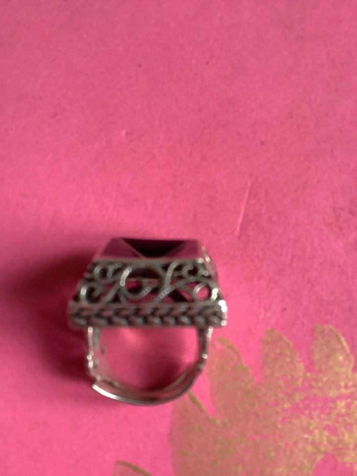 Bague ethnique métal argenté et émail noir taille 54 - photo numéro 5