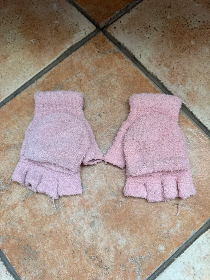 Mitaines moufles vieux rose taille unique