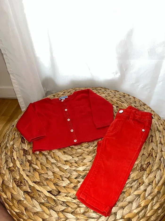Ensemble pantalon gilet rouge Jacadi 6 mois 67cm