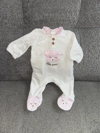 Pyjama grenouillère velours crème à pois rose Sergent Major