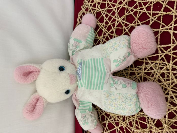 Peluche doudou lapin rose Nounours combinaison en tissu Vintage - photo numéro 5