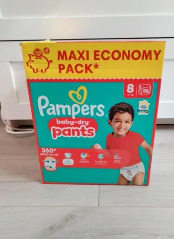 Pack 58 Couches Culottes pants Bébés Baby-Dry 17kg+ Taille 8 pampers neuf