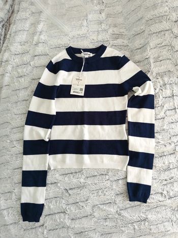 Pull Jennyfer neuf S / XS bleu marine et blanc