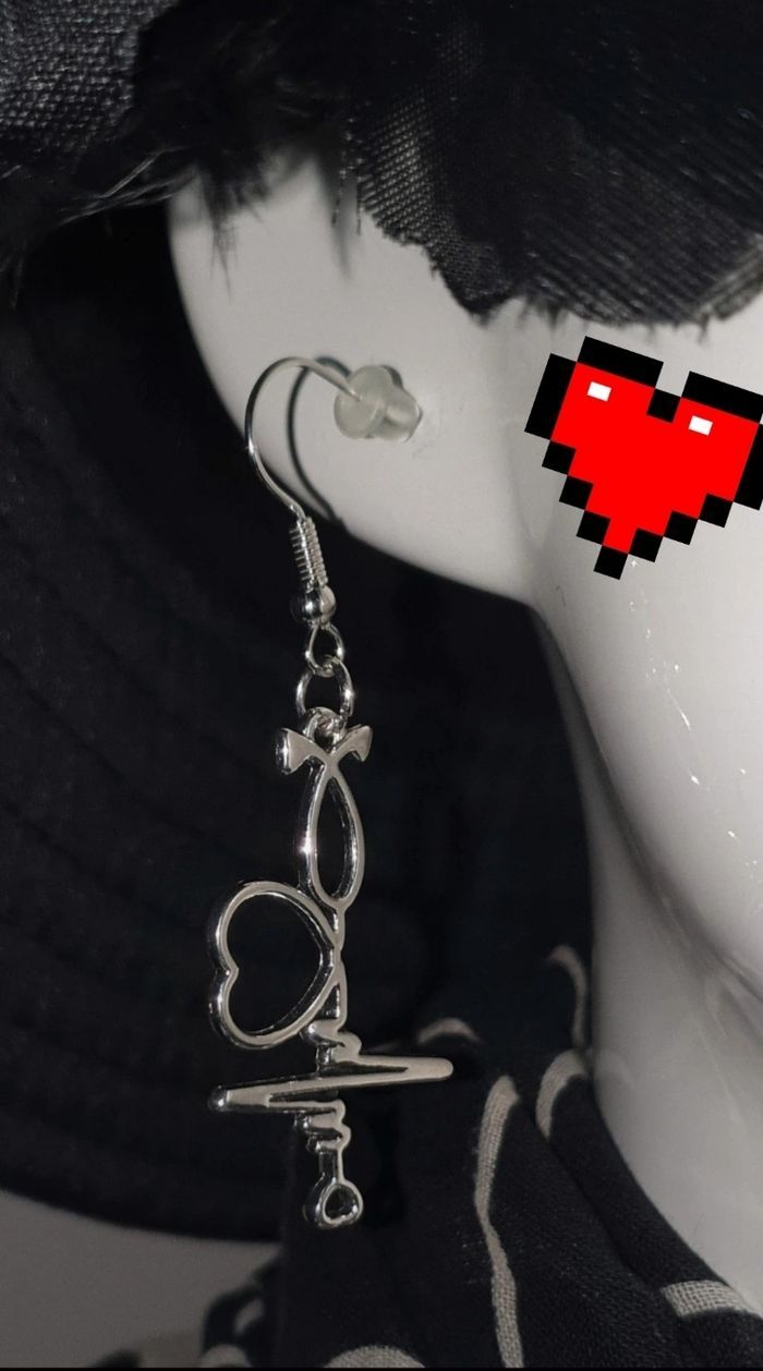 Boucles d'oreilles acier inoxydable battements de cœur - photo numéro 2