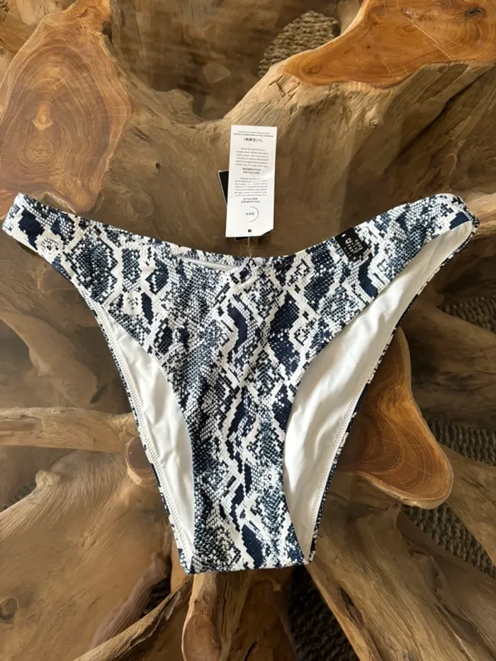 Bas de maillot de bain femme Etam bleu blanc serpent high leg