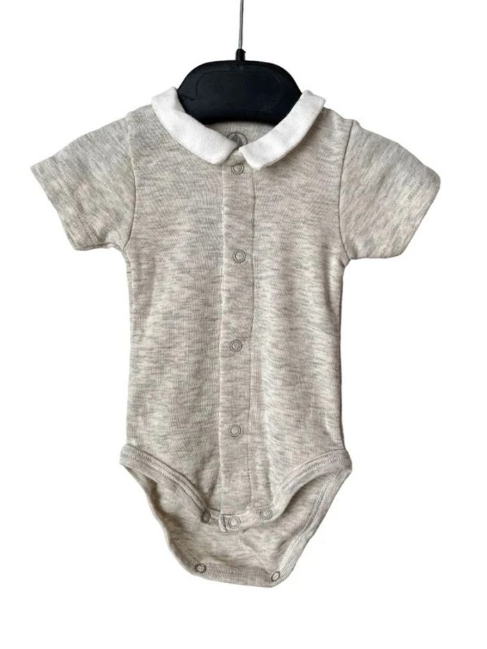Body beige chiné à col blanc - Petit Bateau 1 mois (54cm) - photo numéro 2