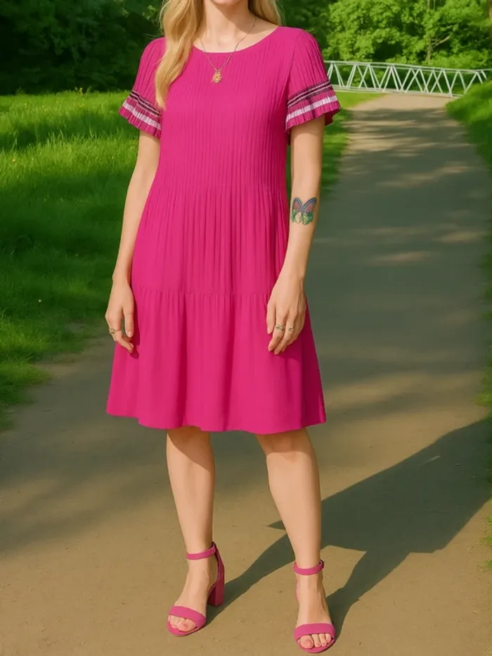 Belle robe Maje Fushia plissée manches volantées état impeccable T 36