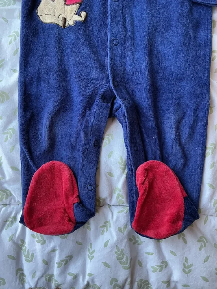 pyjama grenouillère en velours marine disney winnie ouverture devant 12 mois - photo numéro 7