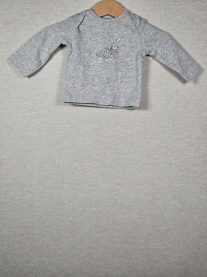T-shirt manche longue motif lapin 50-56cm 0/2mois