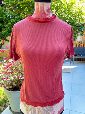 T-shirt côtelé avec broderie neuf - corail taille Xs pimkie